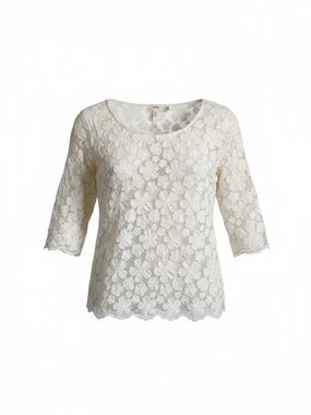 Women's‎ Lace Floral Scoop Neck Top - Cream